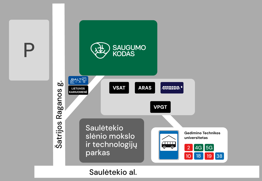Renginio vietos žemėlapis: Saulėtekio al., Šatrijos Raganos g., automobilių stovėjimo aikštelė ir VGTU stotelė